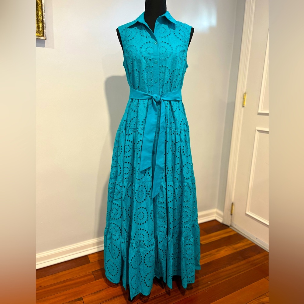 NWOT Lilly Pulitzer ❤️🔥SAMPLE❤️🔥Maxi Teal Sleeveless Eyelet Dress 10 - Picture 3 of 17